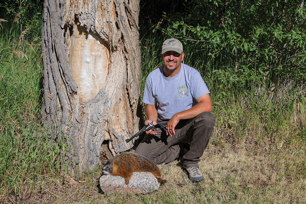 Jason Burke, the hunting operations manager at the Spur Ranch showed his first kill of a rockchuck with his new Freedom Arms 17 HMR.